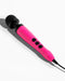 A pink Doxy Die Cast 3 Compact Wand Vibrator Hot Pink handheld massage device with button controls on a white background, designed for a customizable sensory experience.