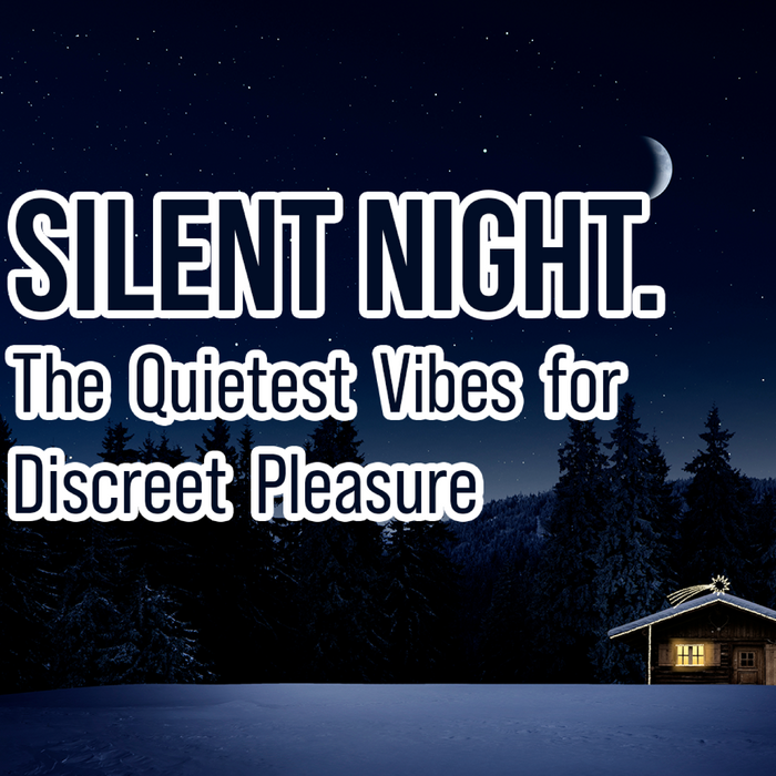 Silent Night The Quietest Vibes for Discreet Pleasure graphic with dark winter scene with trees and a house