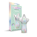 A pastel-colored, tulip-shaped Lily Dilly Squishy Waterproof Silicone Vibrator stands by its packaging, featuring a soft, multicolored design and a shiny, semi-transparent tip for gentle clitoral stimulation.