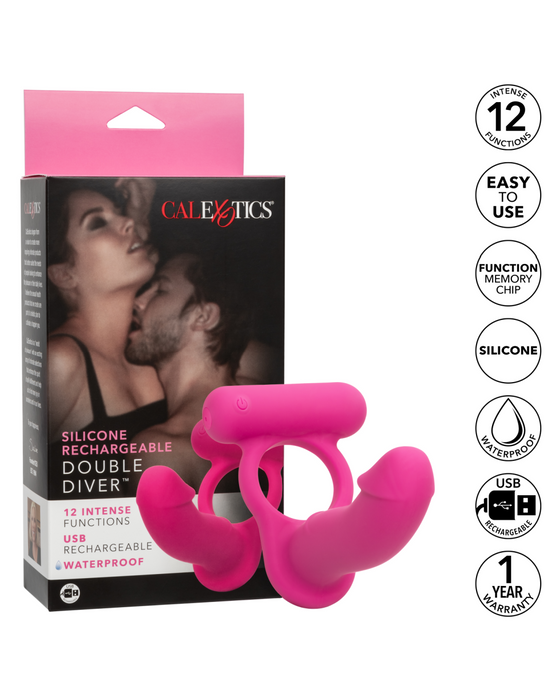 Double Diver Vibrating Pink Cock Ring for Double Penetration