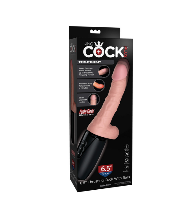 King Cock Plus 6.5 Inch Thrusting Heating Cock with Balls - Vanilla