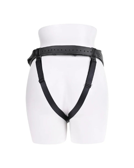 A mannequin displaying a Sportsheets Aurora High Waisted Adjustable Strap on Harness against a white background.