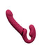A pink silicone Lovense Lapis App Controlled Strapless Strap-On Dildo designed for internal and external pleasure, isolated on a white background.