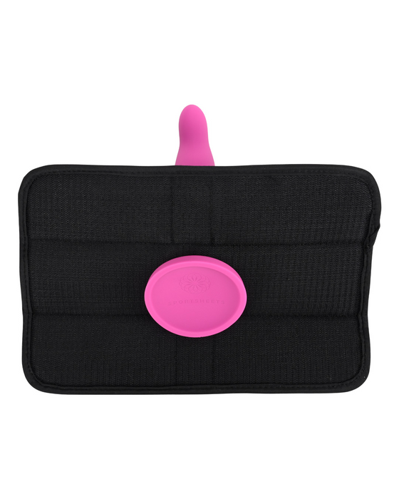 Portable black Sportsheets travel case with a bright pink zipper pull, secure fastening, and pivot positioning for hands-free Pivot 3 in 1 Play Pad Toy Mount use.