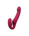 A pink, curved, Lovense Lapis App Controlled Strapless Strap-On Dildo designed for intimate use, isolated on a white background.