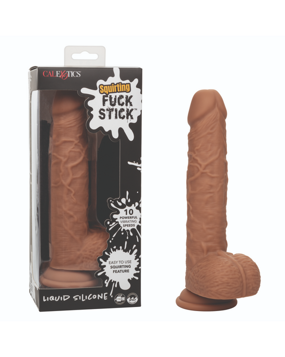 Fuck Stick Squirting Vibrating Silicone Suction Cup Dildo - Chocolate