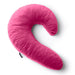 The Liberator Lune Snuggle Pillow with Vibrator Pocket is a bright pink, C-shaped body pillow with soft fabric, designed to support side sleepers. Shown on a white background.