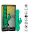 California Dreaming Sonoma Satisfier Dual Stimulation Vibrator - a green silicone pleasure device with multiple functions, waterproof design, and USB rechargeable capabilities, specially designed for g-spot stimulation, presented in its packaging by CalExotics.