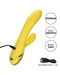 A yellow, premium quality California Dreaming San Diego Seduction G-Spot Thumping Rabbit Vibrator by CalExotics with a silky smooth texture and body-safe materials, featuring a usb charging cord.