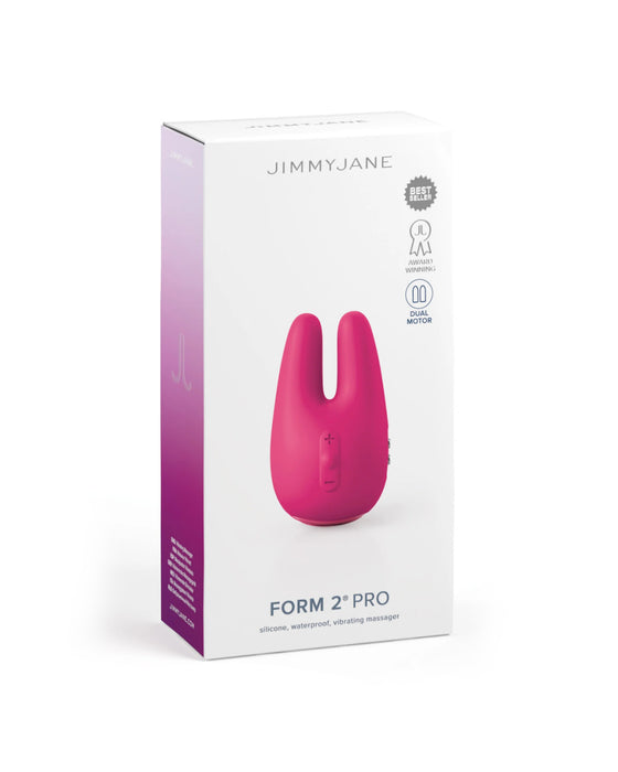 Unboxing wellness: the Pipedream Products JimmyJane Form 2 Pro Dual Motor External Vibrator in Pink, offering waterproof features for discreet relaxation.