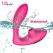The Tracy's Dog OG Clitoral Sucking G-Spot Vibrator, shown in pink and partially submerged in splashing water, highlights its waterproof feature with the "Waterproof" label and "Tracy's Dog" logo at the top corners.