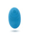 A vibrant blue silicone Creative Conceptions Pebble-shaped object, designed with a smooth texture and a small depression on top, isolated on a white background.