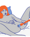 A stylized illustration of a person reclining and playing an instrument, depicted in a minimal color palette, exuding deep reaching vibrations with the Fun Factory Vim Silicone Weighted Rumbly Wand Vibrator - Blue.