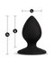 Illustration of a Blush Slut Silicone Butt Plug - Black, made from platinum cured silicone, with dimensional annotations: 2.5 inches in height, 2 inches in width, and 1.