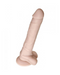 Real Supple Poseable 10.5 Inch Silicone Dildo in Vanilla by Evolved Novelties, with suction cup base, in a light skin tone with a detailed texture and pronounced features, isolated on a white background.