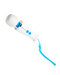 A handheld Magic Wand Micro Rechargeable Cordless Vibrator with a flexible neck and a blue control button, isolated on a white background.
