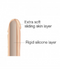 Cross-section diagram showing the layers of a prosthetic fingertip, highlighting an extra soft sliding skin layer and a rigid silicone layer designed for Lovely Planet Sliding Skin Realistic 7.75 Inch Vanilla Silicone Dildo with Suction Cup realism.