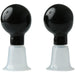 Two identical Sex & Mischief Nipple Suckers with black rubber bulbs and clear plastic nozzles, featuring adjustable suction, stand upright on a white background.