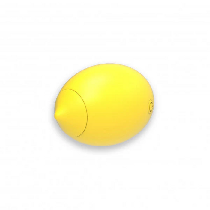 The Lemon Powerful Clitoral Air Pulsation Suction Vibrator is a small, yellow, egg-shaped device with a pointed tip and side power button, designed for clitoral pleasure using air pulse technology, shown against a white background.