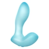 The Softies Dual Stimulation G-Spot Beginner Vibrator is a light blue silicone toy with a curved shape, bulbous end, and curved base, designed for dual stimulation and shown on a white background.
