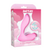 A pink, L-shaped 5" silicone vibrator called "Softies" in pink and white cloud-themed packaging with a label that reads "silky soft & squishy.