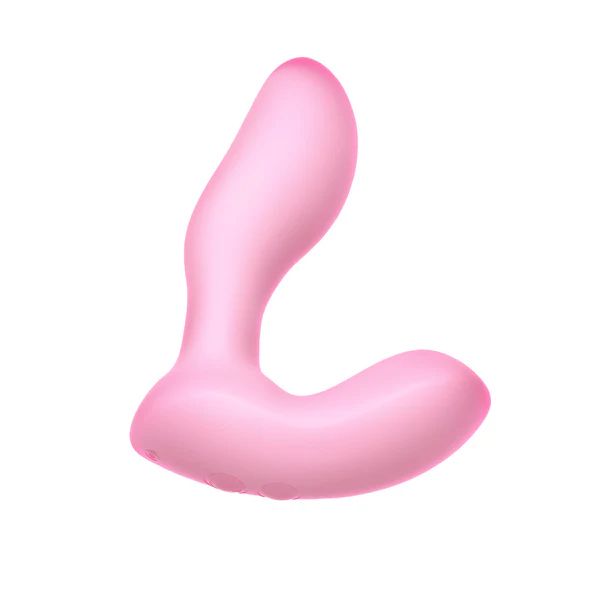 The Softies Dual Stimulation G-Spot Beginner Vibrator is a pink, L-shaped silicone toy with smooth, rounded edges, designed for comfort and pleasure, shown on a white background.