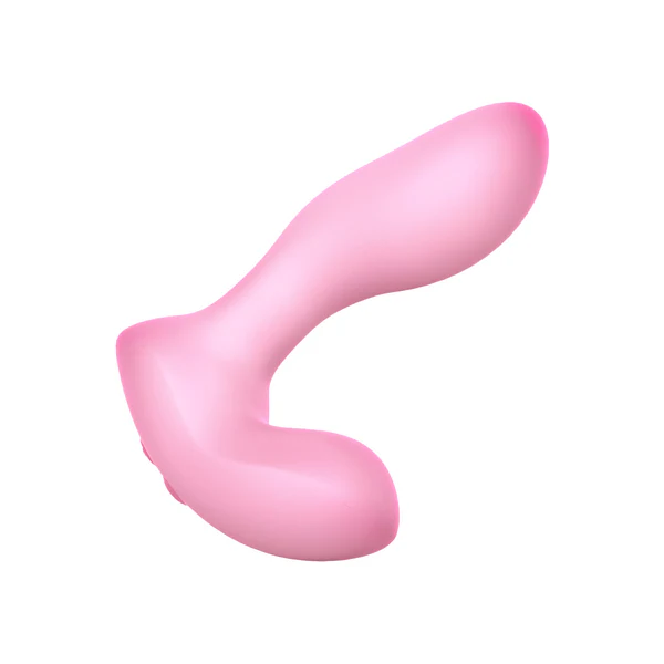 The Softies Dual Stimulation G-Spot Beginner Vibrator is a pink, curved silicone vibrator with a smooth surface, ergonomically designed for G-spot stimulation and shown on a white background.