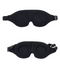 Two black Blackout Blindfold by Sportsheets with contoured eye spaces are displayed against a white background, one above the other, featuring adjustable elastic headbands.