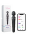 A product image showcasing the Lovense Domi 2 Powerful App Controlled Wand Vibrator, a Bluetooth compatible wand vibrator, with its packaging and a mobile phone displaying the compatible app interface for remote control.