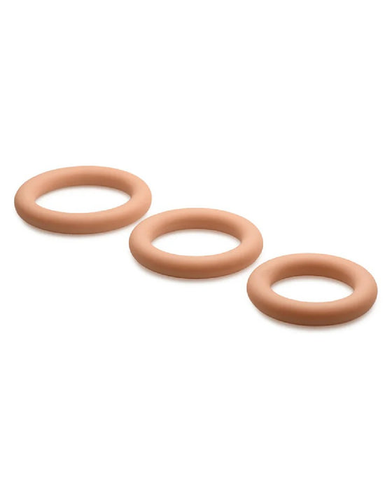 Three hypoallergenic silicone sealing rings arranged in graduated sizes on a light background.