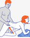 A stylized illustration of a person giving another person a back massage using a Fun Factory Vim Silicone Weighted Rumbly Wand Vibrator - Blue.