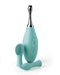 A teal Jimmyjane Focus Pro Pinpoint Tip Clitoral Vibrator with two interchangeable silicone head attachments and a metallic handle, displayed upright on a white background.