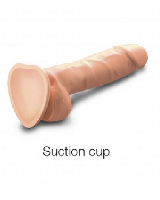 The image shows a Lovely Planet Sliding Skin Realistic XX-Large 8.25 Inch Vanilla Silicone Dildo with Suction Cup designed for attachment to surfaces.