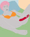 Illustration of a stylized figure lounging with a relaxed expression, holding a Fun Factory Big Boss Thick Vibrator - Pink.