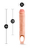 This image shows a diagram of a Blush Performance Plus 11.5 Inch Silicone Penis Extender in Vanilla, with measurements indicating it is 8.75 inches in length, 2 inches in diameter at its widest part, and 1.5
