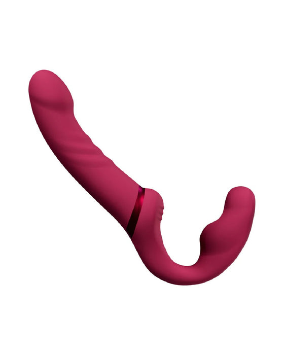 A Lovense Lapis App Controlled Strapless Strap-On Dildo designed for internal stimulation, featuring a curved shape with a smaller protrusion at one end. It has a smooth, matte finish.