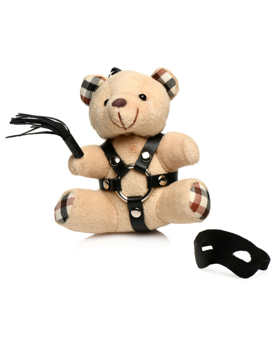 BDSM Teddy Bear Keychain with Mask and Flogger