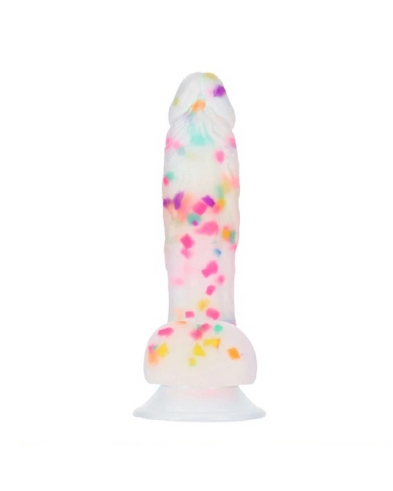 Party Marty 7.5 Inch Silicone Rainbow Confetti Dildo with Suction Cup