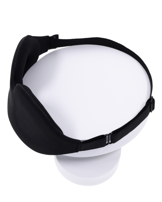 A Sportsheets Blackout Blindfold with an adjustable elastic headband isolated on a white background.
