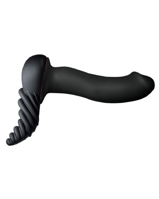 Black Luvgrind Soft Silicone Stroker, Grinder and Dildo Base with a contoured and ribbed design for specialized functionality by Bananapants.