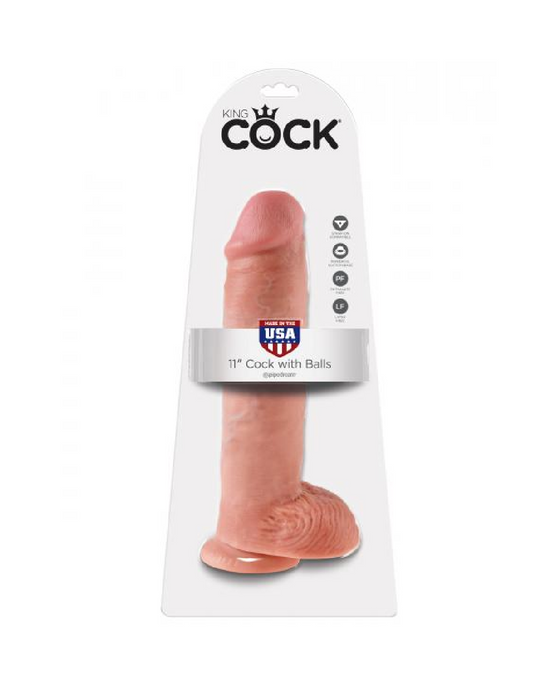 King Cock 11 Inch Suction Cup Dildo with Balls - Vanilla
