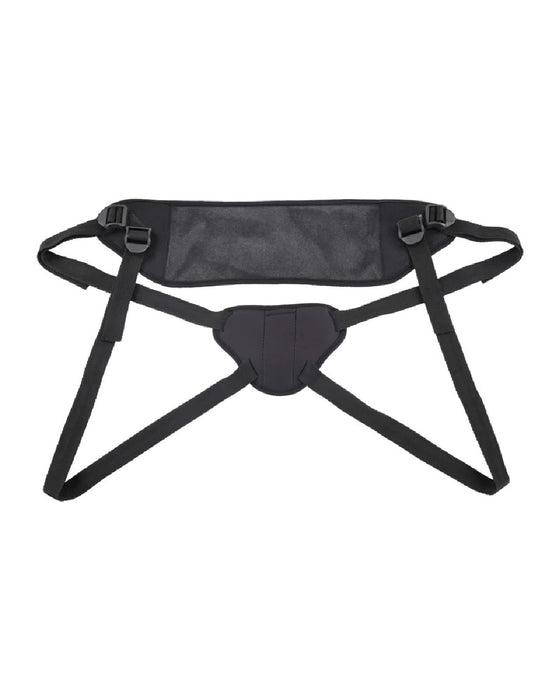 A black waist pouch with bullet vibrator compatibility Sportsheets Breathable High Waisted Adjustable Strap On Harness on a white background.