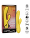 The image displays a CalExotics California Dreaming San Diego Seduction G-Spot Thumping Rabbit Vibrator package with a yellow rabbit vibrator resembling a stylized banana that features additional appendages for clitoral stimulation. The packaging indicates a variety of features.
