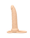 Realistic silicone dildo with vibrations and a suction base, depicted on a plain white background: CalExotics Performance Maxx Double Penetration Vibrating Dildo - Ivory.