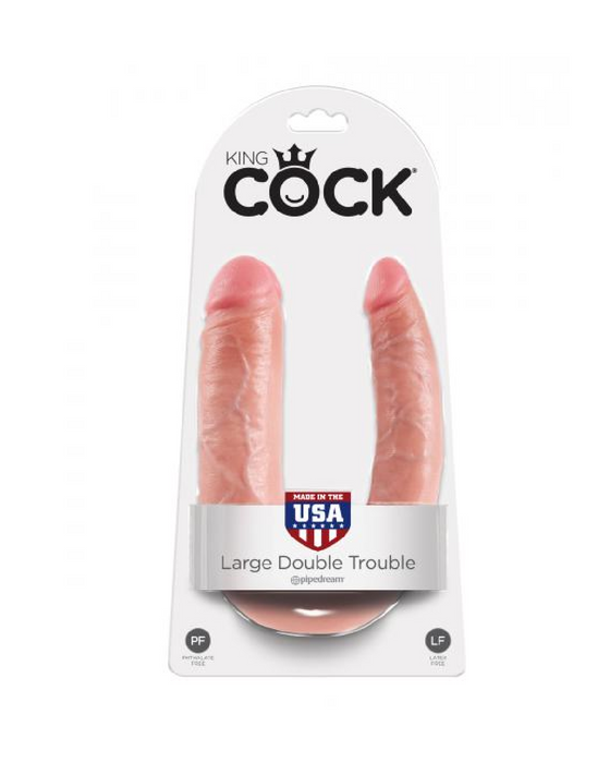 King Cock U Shaped Large 17.5 Inch Double Trouble Dildo - Vanilla