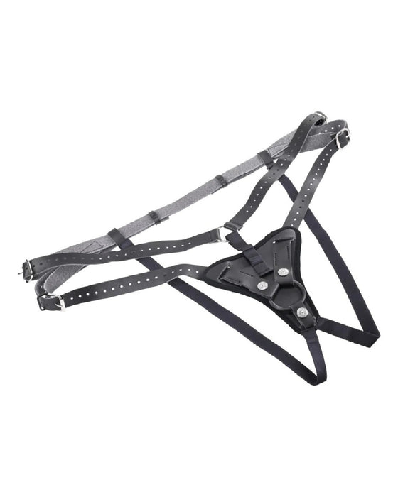Adjustable Aurora High Waisted strap on harness with a central buckle, designed for securing and supporting an individual, possibly for sports or safety purposes. Brand: Sportsheets