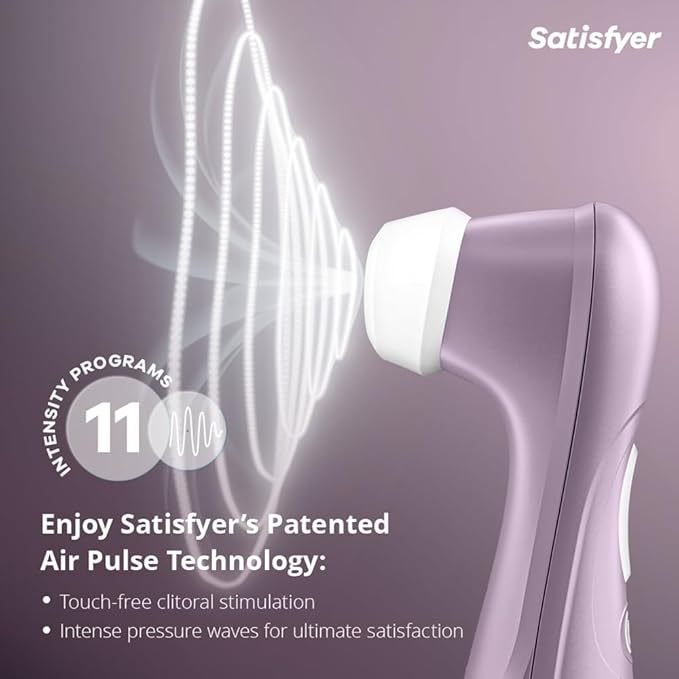 The Satisfyer Pro 2 Waterproof Pressure Wave Clitoral Stimulator in lilac features 11 intensity programs and touch-free clitoral stimulation, using advanced pressure wave technology for ultimate satisfaction.