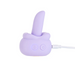 The M'Lady Rotating and Licking Tongue Vibrator is a small, light purple silicone massager with a curved tip, two control buttons, and attached charging cable. This waterproof clitoral stimulator is shown against a white background.