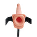 Vanilla 7.5-inch hollow squirting dildo with realistic veins and a black strap-on harness base.