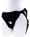 Sportsheets Dual Desires Double Penetration Strap On Harness with interchangeable O Rings displayed on a white mannequin torso.